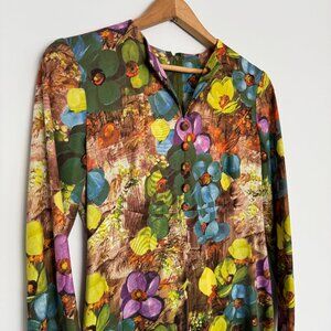 RARE Vtg 70s handmade floral hippie midi dress / M
